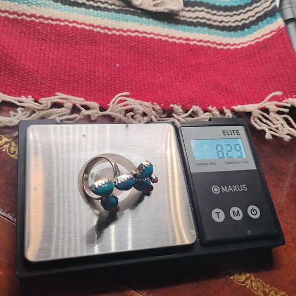Southwest Sterling Silver Prickly Pear Cactus Ring w/Turquoise & Coral Size 7 - Picture 4 of 5